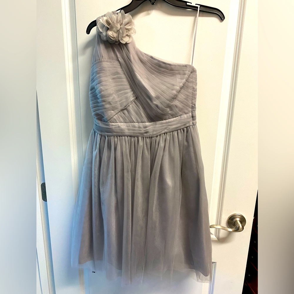 J. Crew NWT Gray Silk Formal Prom Wedding One Shoulder Dress Sz 8